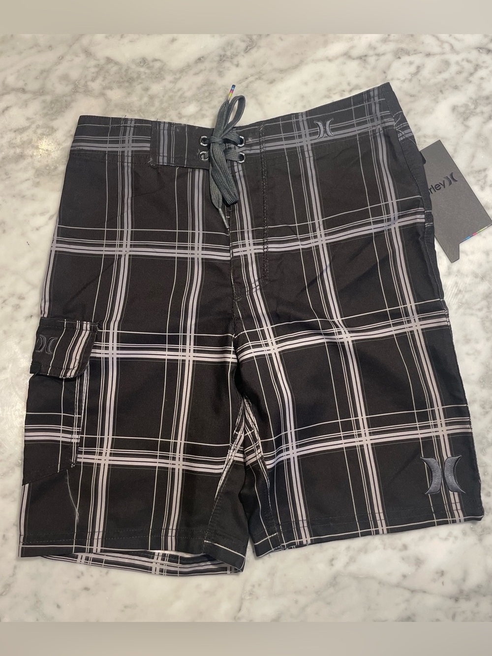 Vintage Hurley Black Plaid Boys Boardshorts